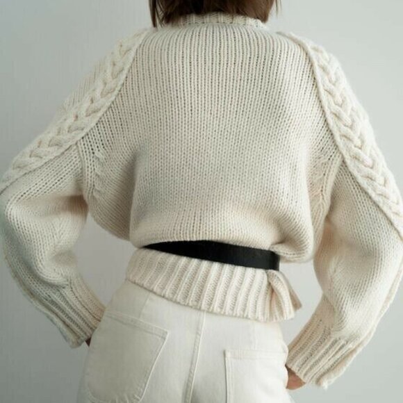 ZARA ECRU OVERSIZED CABLE-KNIT SWEATER JUMPER Size S - Picture 11 of 16